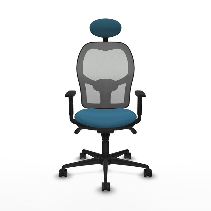 Silla de oficina Jorquera con mecanismo Sincro tapizada con Tela color Verde petróleo y malla color Gris. Equipada con lumbar 1D, Brazos 1D, Cabecero Fijo y Ruedas 65mm nailon Silla de oficina Jorquera con mecanismo Sincro tapizada con Tela color Verde petróleo y malla color Gris. Equipada con lumbar 1D, Brazos 1D, Cabecero Fijo y Ruedas 65mm nailon