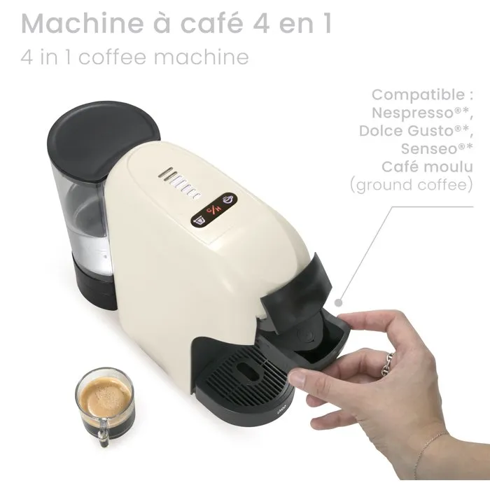 Livoo Cafetera Multicápsula DOD217C 4 en 1, 1400W, 7 Niveles de Intensidad de Café y Crema, para Cápsulas Compatibles