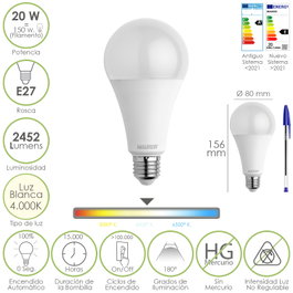 MAURER Bombilla LED Estándar E27 20W Luz Neutra 4000K