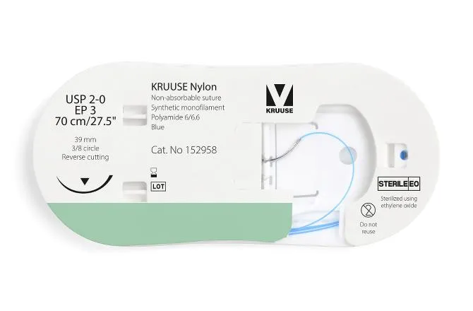 Kruuse Aguja de Sutura de Nylon 3/0 Azul 70 cm 24mm Needle 3/8 RC 12U Kruuse Aguja de Sutura de Nylon 3/0 Azul 70 cm 24mm Needle 3/8 RC 12U