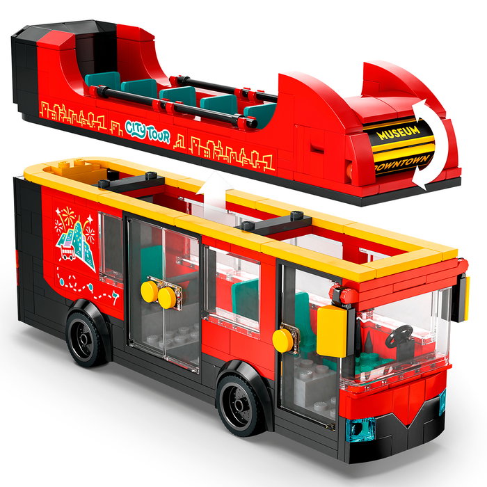 LEGO City Autobús Turístico Rojo de Dos Plantas 60407 con 5 Minifiguras y Bebé, Set de Construcción para Niños +7 Años