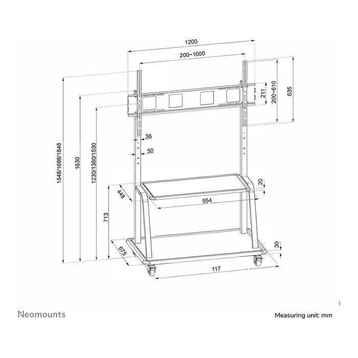 Neomounts NS-M4000BLACK Soporte de suelo móvil para TV, Carro para Televisores de 60 a 105 Pulgadas (152-267 cm), Capacidad 150 kg, Negro