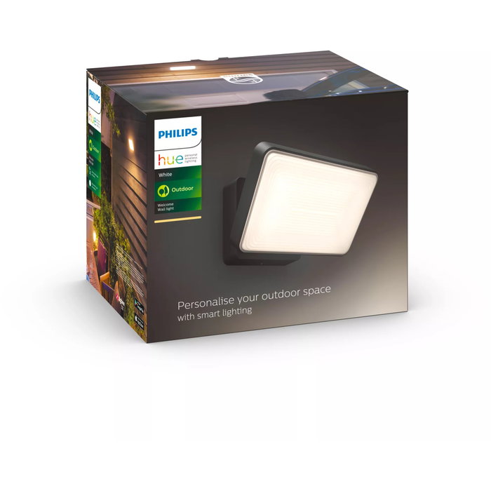 Philips Hue White Proyector Exterior Welcome, Luz de Pared Inteligente Bluetooth/Zigbee, Blanco Cálido 2700K, 2600lm, IP44, Negro