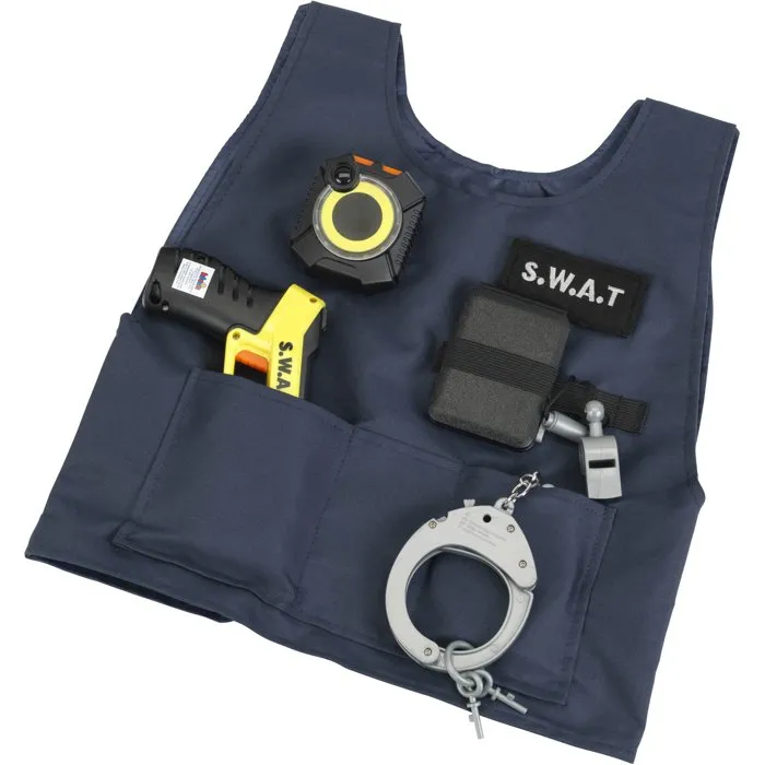 KLEIN 8821 Chaleco SWAT para Disfraz de Policía con Taser Electrónico, Cámara Corporal y Esposas - Para mayores de 3 años