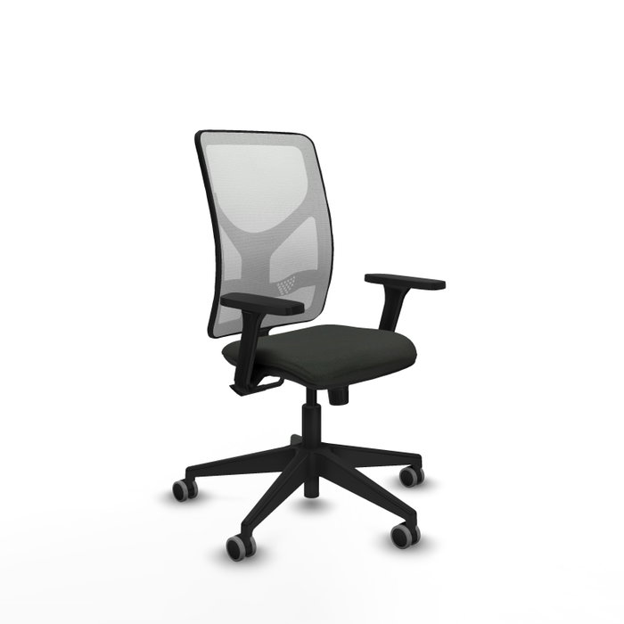 Silla de oficina Motilla con mecanismo Sincro tapizada con Tela color Negro y malla color Blanco. Equipada con lumbar 1D, Brazos 3D y Ruedas 65 mm parqué Silla de oficina Motilla con mecanismo Sincro tapizada con Tela color Negro y malla color Blanco. Equipada con lumbar 1D, Brazos 3D y Ruedas 65 mm parqué