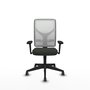 Silla de oficina Motilla con mecanismo Sincro tapizada con Tela color Negro y malla color Blanco. Equipada con lumbar 1D, Brazos 3D y Ruedas 65 mm parqué