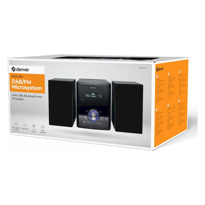 Denver MDA-285 Minicadena de Música con DAB+, FM, Bluetooth, CD y USB, Negro
