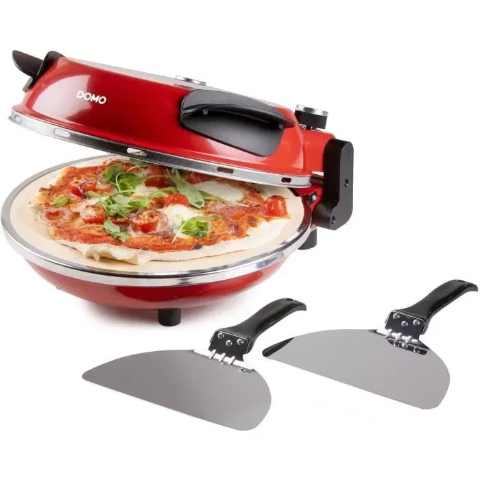 Domo DO9284PZ Horno de Pizza Eléctrico 1200W con Piedra Cerámica - Rojo