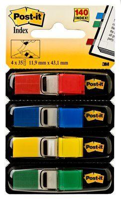 Post-It Notas Adhesivas Index Rojo, Azul, Amarillo, Verde - 4 Dispensadores Std 4x35 Post-It Notas Adhesivas Index Rojo, Azul, Amarillo, Verde - 4 Dispensadores Std 4x35