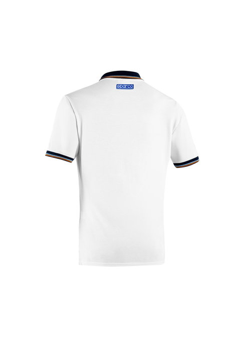 Sparco SBML0004S0W0100M - Polo Piquet Blanco con Bolsillo y Detalles de Parche TPU Tejido - 100% Algodón 200 gr/m2 - Talla M