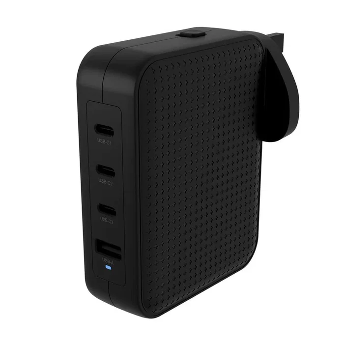 Hyper HJ1001BKWWGL Cargador de Pared GaN 140W con 3 Puertos USB-C y 1 USB-A, Carga Rápida Power Delivery 3.1 y Quick Charge, Color Negro para Móvil, Portátil y Tableta