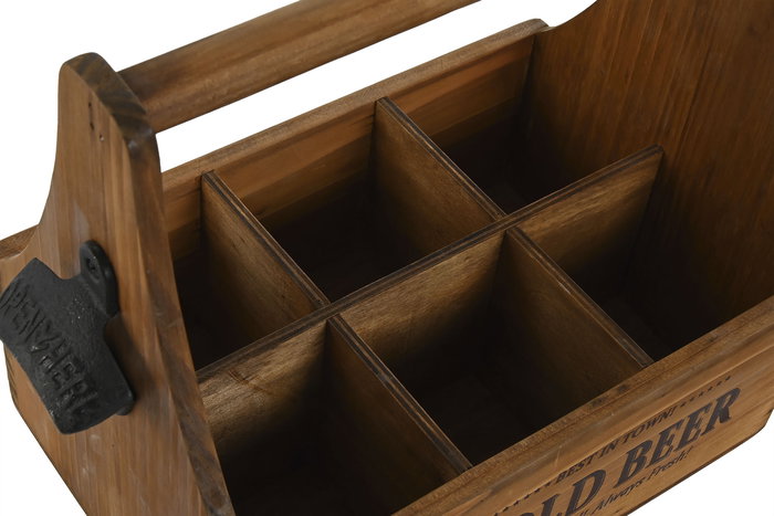 DKD Home Decor 1c24 Caja Tradicional Portabotellas con Abridor Madera Metal Marrón 19x26x27 cm