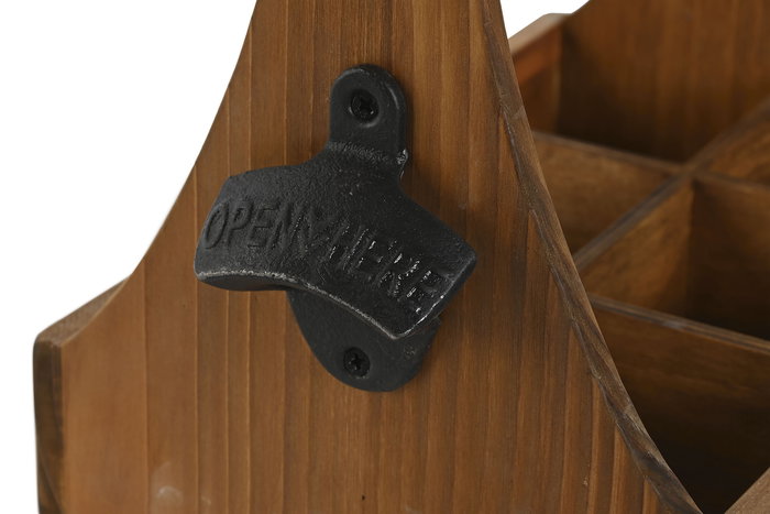 DKD Home Decor 1c24 Caja Tradicional Portabotellas con Abridor Madera Metal Marrón 19x26x27 cm