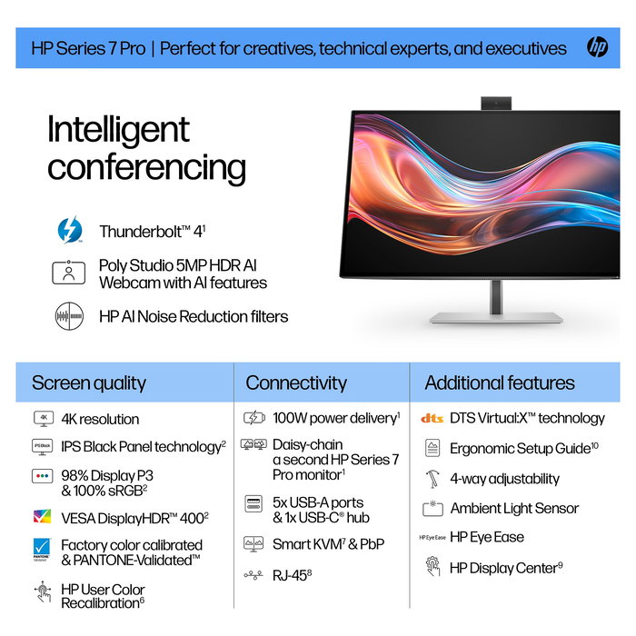 HP 727pm Monitor de Videoconferencia 4K de 27 Pulgadas IPS 3840x2160@60Hz con USB-C, DP y HDMI