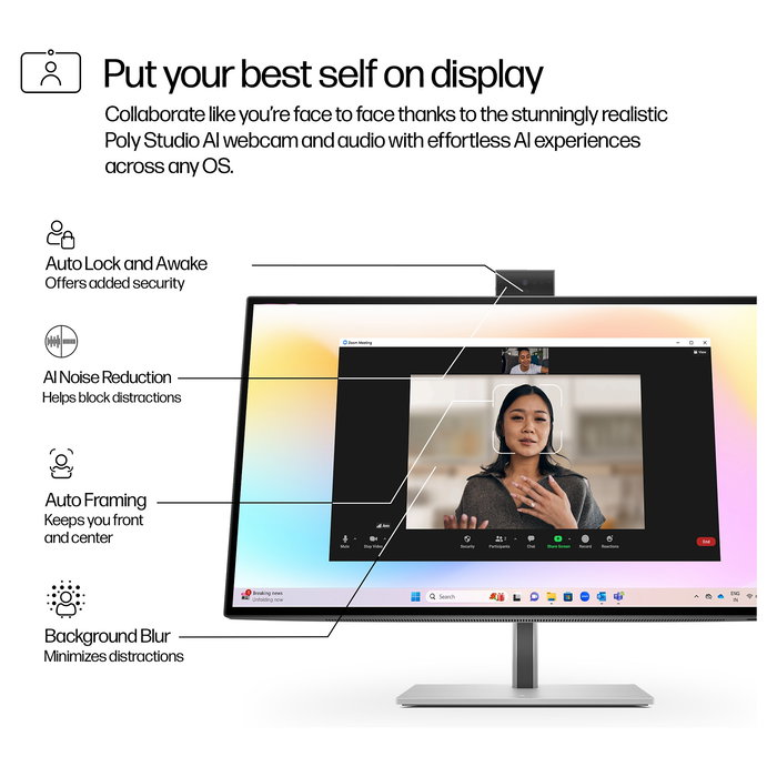 HP 727pm Monitor de Videoconferencia 4K de 27 Pulgadas IPS 3840x2160@60Hz con USB-C, DP y HDMI