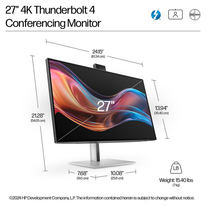 HP 727pm Monitor de Videoconferencia 4K de 27 Pulgadas IPS 3840x2160@60Hz con USB-C, DP y HDMI