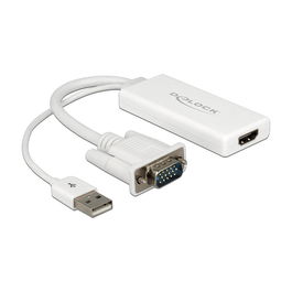 DELOCK Adaptador VGA + Audio a HDMI con Cable 62460, 0.25m, Resolución 1920x1080