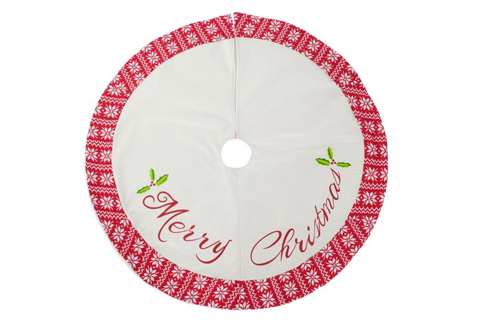 DKD Home Decor Base para Árbol de Poliéster Rojo y Blanco 106x106x2 cm