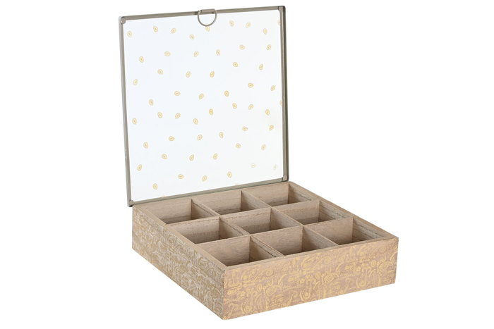 DKD Home Decor Caja de Infusiones Shabby Rosa Azul Mdf Cristal Metal 24 x 6.5 x 24 cm