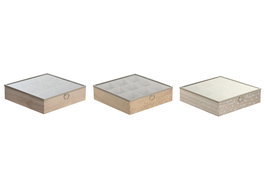 DKD Home Decor Caja de Infusiones Shabby Rosa Azul Mdf Cristal Metal 24 x 6.5 x 24 cm