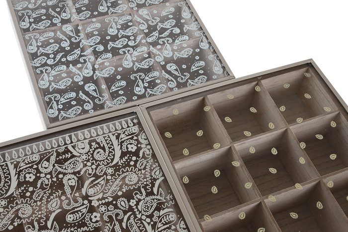 DKD Home Decor Caja de Infusiones Shabby Rosa Azul Mdf Cristal Metal 24 x 6.5 x 24 cm