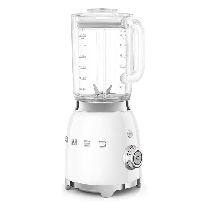 Smeg BLF03WHEU Batidora de Vaso 1.5L, 800W, Color Blanco, Función Picahielos e Impulso, Sistema de Autolavado, 4 Velocidades y 4 Cuchillas de Acero Inoxidable