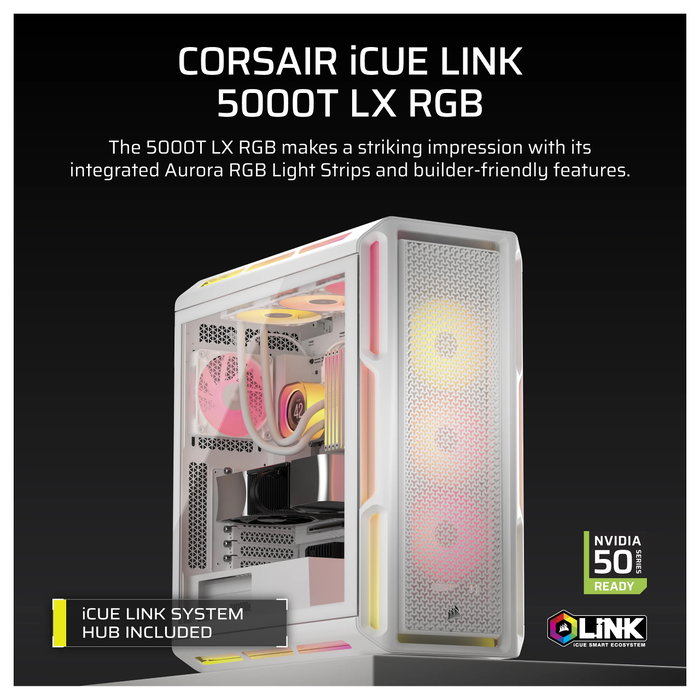 Corsair 5000T LX RGB Blanco Corsair 5000T LX RGB Blanco