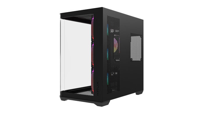 Krux Tano Gabinete PC con Vidrio Curvado, 4 Ventiladores ARGB PWM 120mm, USB-C, Hub PWM y ARGB