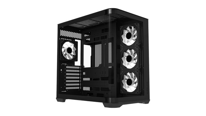 Krux Tano Gabinete PC con Vidrio Curvado, 4 Ventiladores ARGB PWM 120mm, USB-C, Hub PWM y ARGB