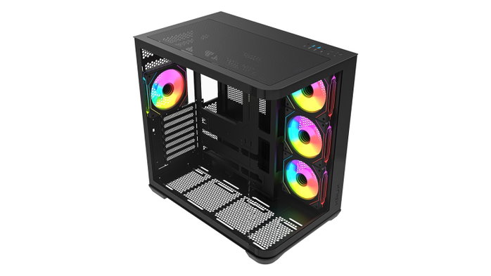 Krux Tano Gabinete PC con Vidrio Curvado, 4 Ventiladores ARGB PWM 120mm, USB-C, Hub PWM y ARGB