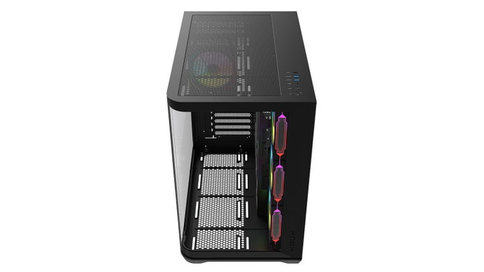 Krux Tano Gabinete PC con Vidrio Curvado, 4 Ventiladores ARGB PWM 120mm, USB-C, Hub PWM y ARGB
