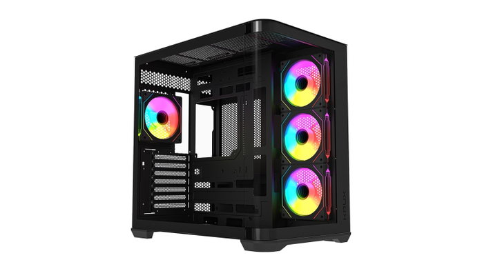 Krux Tano Gabinete PC con Vidrio Curvado, 4 Ventiladores ARGB PWM 120mm, USB-C, Hub PWM y ARGB