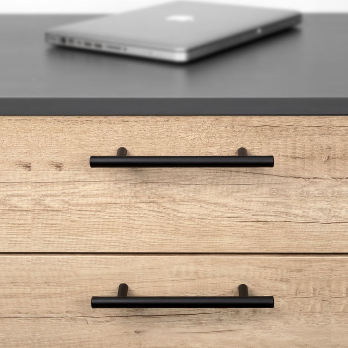 Emuca Lote de 10 tiradores para mueble Orlando, L210mm, intereje 160mm, Acero, Pintado negro