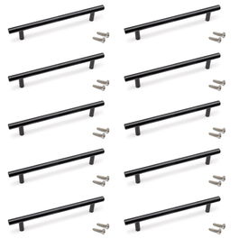 Emuca Lote de 10 tiradores para mueble Orlando, L210mm, intereje 160mm, Acero, Pintado negro