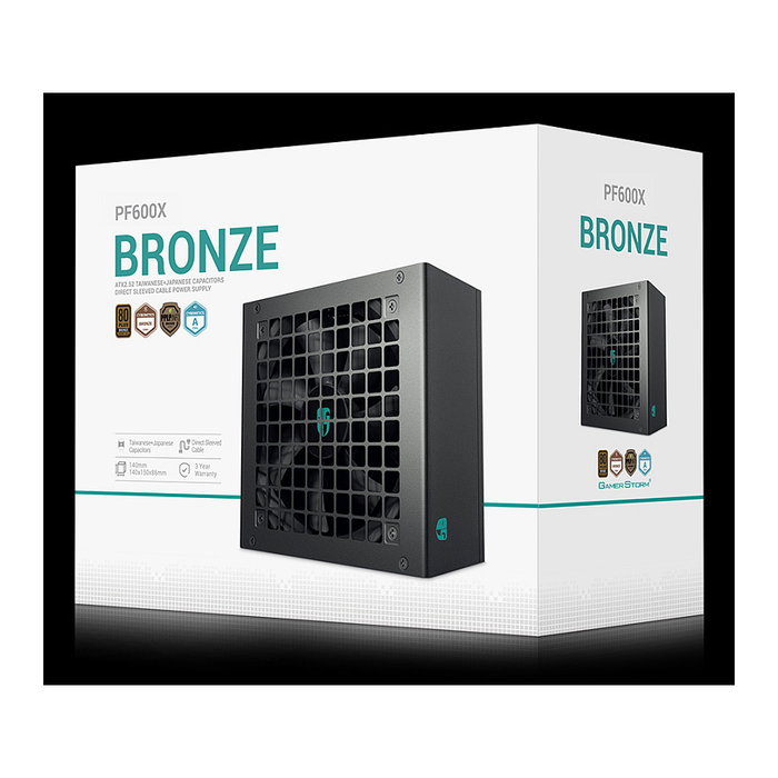 DeepCool PF600X 600W Fuente de Alimentación ATX 80 Plus Bronze - No Modular, Ventilador de 12 cm, HYB Bearing, CCC, CE, KC