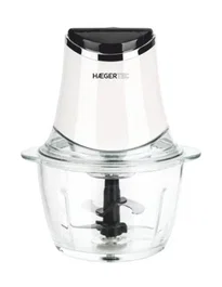 Haeger CH-30W.007A Picadora eléctrica de alimentos de 1.2 L, 300 W, con tazón de vidrio y cuchillas de acero inoxidable en color Negro, Transparente, Blanco