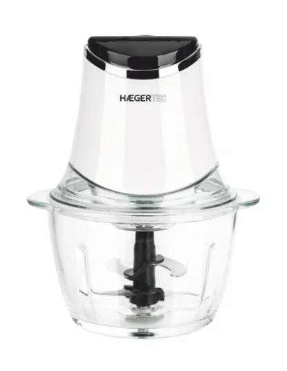 Haeger CH-30W.007A Picadora eléctrica de alimentos de 1.2 L, 300 W, con tazón de vidrio y cuchillas de acero inoxidable en color Negro, Transparente, Blanco