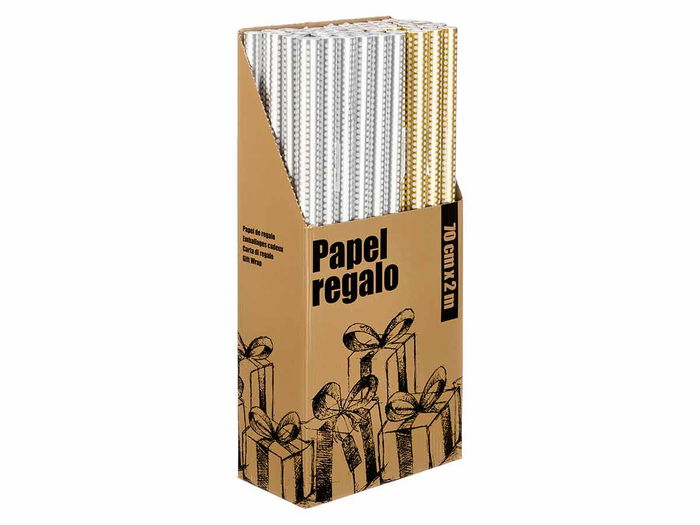 Arte Regal Rollo Papel Regalo 70x200 cm Lunares Diseño Oro y Plata Metalizado 60 g/m2 (Set de 50)