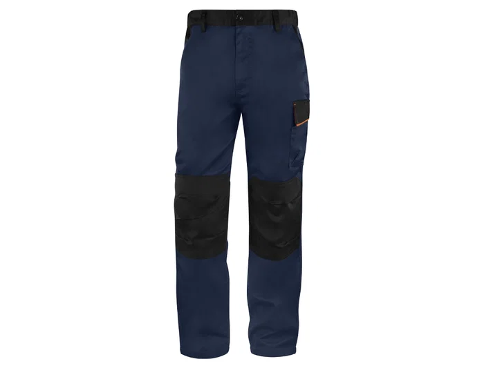 Deltaplus Pantalón de trabajo Panostyle Cintura Ajustable, 5 Bolsillos, Color Azul/Naranja, Talla XXL