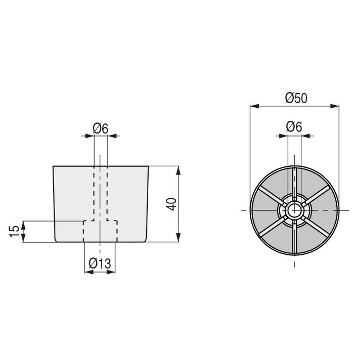 Q&Q Pata Tika d50 H40 Cromo Mate Plástico para Sofás y Muebles
