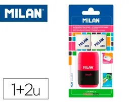 Milan Sacapuntas Compact Touch Duo Plástico 2 Usos con Goma y 2 Recambios de Goma