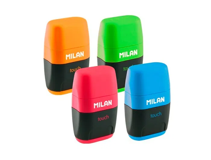 Milan Sacapuntas Compact Touch Duo Plástico 2 Usos con Goma y 2 Recambios de Goma