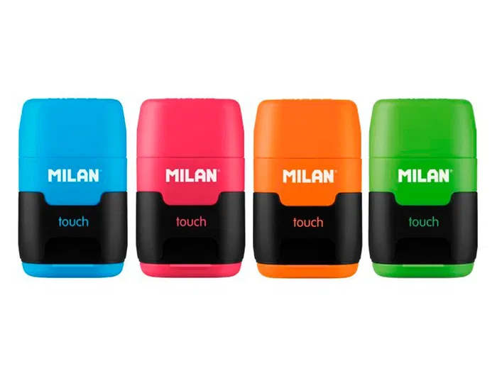 Milan Sacapuntas Compact Touch Duo Plástico 2 Usos con Goma y 2 Recambios de Goma
