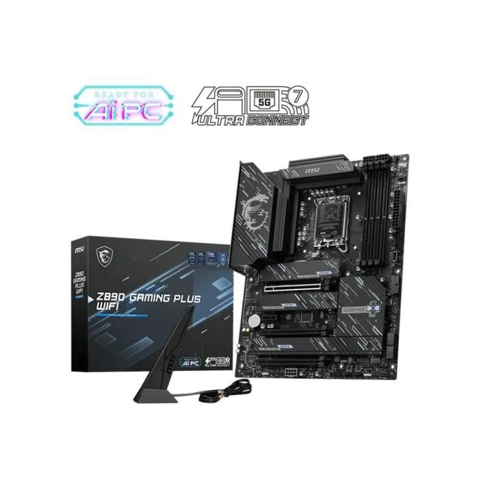 MSI Z890 GAMING PLUS WiFi - Placa Base ATX Intel LGA 1851 para Core Ultra Serie 2, Wi-Fi 7, Bluetooth 5.4, 4x M.2, DDR5 9200MHz, USB 3.2 Gen 2 MSI Z890 GAMING PLUS WiFi - Placa Base ATX Intel LGA 1851 para Core Ultra Serie 2, Wi-Fi 7, Bluetooth 5.4, 4x M.2, DDR5 9200MHz, USB 3.2 Gen 2