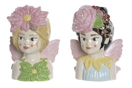 DKD Home Decor Macetero de Gres Hada Flor, Pack de 2 unidades
