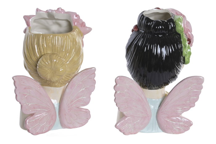 DKD Home Decor Macetero de Gres Hada Flor, Pack de 2 unidades