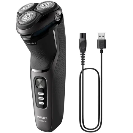 Philips S3343/13 Afeitadora Eléctrica Serie 3000 Wet & Dry con 27 Cuchillas PowerCut, Cabezales 5D Pivotantes y Batería para Afeitado en Seco y Húmedo