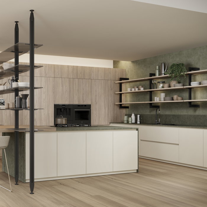 Emuca Kit de estructura modular Zero con herrajes para el montaje de fijación a pared, Aluminio y Zamak, Pintado negro texturizado