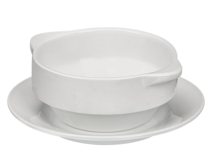 Vessia Consomé de Porcelana Blanco con Plato y Tazón, Capacidad 350 ml, Dimensiones Plato 17 x 17 x 2 cm (Set de 24)