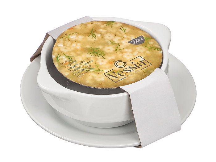 Vessia Consomé de Porcelana Blanco con Plato y Tazón, Capacidad 350 ml, Dimensiones Plato 17 x 17 x 2 cm (Set de 24)